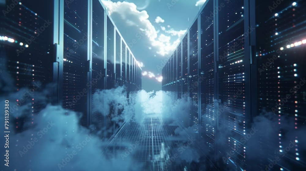 Cloud migration like a digital exodus AI generated illustration Stock ...