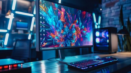 Poster - Computer screen displaying abstract 3d art  AI generated illustration