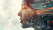 Digital Fusion: Woman Embracing Futuristic Technology. Generative AI