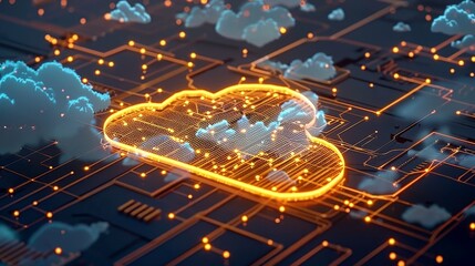 Poster - Gigabytes of information stored in the cloud  AI generated illustration