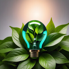 light bulb with green leaves, green concept