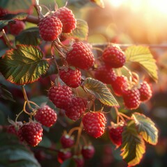 Wall Mural - Raspberries Hanging From Tree