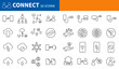 Connect icon set. Editable thin line stroke icon on the theme of networking and connecting people.