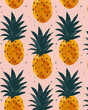 Summery pattern of pineapples on a soft pink background, featuring simplified shapes, pastel colors, animated gifs, light pink, dark aquamarine, and a painterly art style.