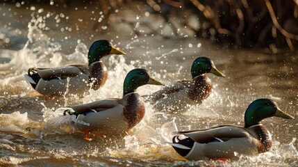 Wall Mural - Ducks Engaging in Water Activities at a Lake in Ontario