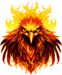 Wall Mural - Vibrant Art of Eagle Soaring over Sun with Fire Flames