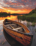 Fototapeta Miasta - Vibrant Art Painting of a Boat Floating on Minnesota Lake Waters