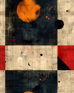Colorful African-themed minimalist art painting with squares and dots