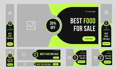 Wall Mural - Restaurant food offer web set banner design for social media post, food discount web bundle banner design, fully customizable vector eps 10 file format
