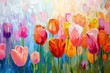 © Vikarest - Abstract oil acrylic painting of colorful tulip field on canvas