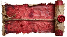 Aged Red Parchment Scroll With Wax Seals And Ropes Antique Document Illustration