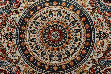 Aufkleber - A detailed view of a rug featuring a circular design with intricate patterns and colors