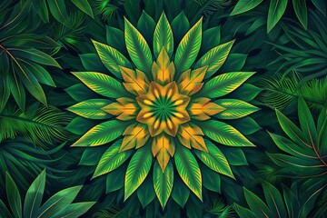 Poster - A green and yellow flower stands out amongst surrounding leaves in a natural setting