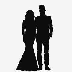 Canvas Print - Bride and groom. Black silhouette. Vector illustration