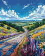 Oklahoma Field Flowers Nature Art Vibrant Painting Floral Landscape
