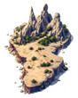 Artistic illustration of Cappadocias fairy chimneys emerging from arid desert island, transparent background, cutout