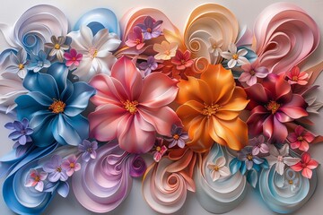 Wall Mural - A detailed painting depicting a bunch of colorful flowers, hanging on a wall as part of interior decor