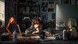 Overworked and Tired: Young Man Dozes Off at Desk, Depicting Overtime Burnout