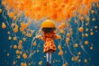 a happy jellyfish girl in an orange shirt, Hot summer concept