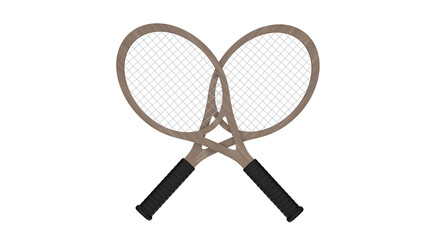 Crossed wooden rackets for big tennis isolated on transparent and white background. Tennis concept. 3D render