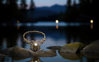 Wall Mural - Moonlit Lake: Shoot jewelry near a moonlit lake with reflections on the water.