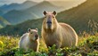 Adult and young Capybara (Hydrochoerus hydrochaeris)