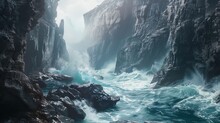 A Panoramic View Of A Rugged Coastline, With Towering Cliffs And Crashing Waves Creating A Dramatic And Awe-inspiring Seascape.