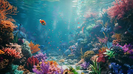 Wall Mural - A vibrant coral reef teeming with marine life, highlighting the breathtaking biodiversity of underwater ecosystems.