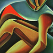 Cubist abstract of a woman athlete resting or stretching