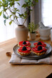 The Fruit tarts on kitchen counter top fo dessert, baking and sweet concept.