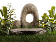 Rock podium in the forest on transparent background 3d PNG