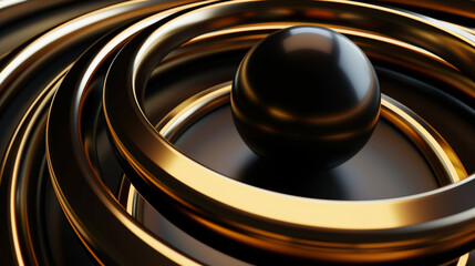 abstract background black ball and golden rings 3d wallpaper, modern business background 