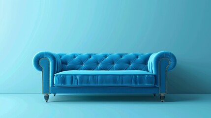 A blue couch blending vintage charm with modern comfort, showcased on an isolated clean background