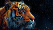 illustration of a tiger in the rain flat style
