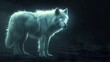 A glowing dog with luminescent fur stands on a stark black ground, its eyes shimmering in 4K HD clarity, tranquil and noisefree,