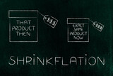 Fototapeta  - Shrinkflation design with product packaging, products getting smaller for the same price due to Inflation and recession