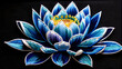 Shimmering Blue Lotus on Dark Background, Intricate Embroidery of Vibrant Blue Lotus, Bold Contrast: Blue Lotus Blooms on Dark Canvas, Stunning Dark Background Blue Lotus Embroidery Art