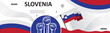 © Sejal - Slovenia national day banner with Slovenian flag colors theme background, Happy holiday.creative independence day banner with raising hand. Poster, card, banner, template, for Celebrate annual..eps
