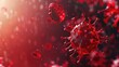 3D illustration of red virus particles against blurry background