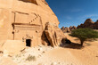 Al Ula, Saudi Arabia: The amous tombs of the Nabatean civilization, Al-Ula being their second largest city after Petra, at the Madain Saleh site in the Saudi Arabia desert