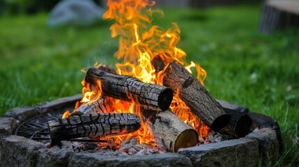 Wall Mural - Logs and firewoods in a burning pit