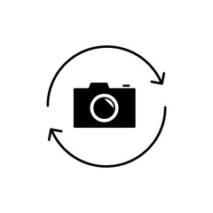 Poster - rotate camera icon. photo camera simple flat black illustration for web and app..eps