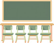 illustration set of desk with blackboard