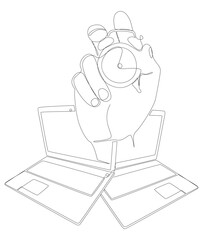 Poster - One continuous line of Laptop with Alarm Clock. Thin Line Illustration vector concept. Contour Drawing Creative ideas.
