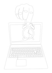 Poster - One continuous line of Laptop with Alarm Clock. Thin Line Illustration vector concept. Contour Drawing Creative ideas.