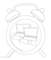 Poster - One continuous line of Laptop with Alarm Clock. Thin Line Illustration vector concept. Contour Drawing Creative ideas.