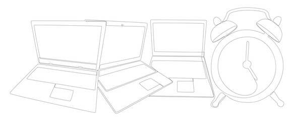 Poster - One continuous line of Laptop with Alarm Clock. Thin Line Illustration vector concept. Contour Drawing Creative ideas.