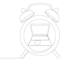 Poster - One continuous line of Laptop with Alarm Clock. Thin Line Illustration vector concept. Contour Drawing Creative ideas.