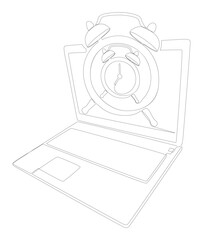 Poster - One continuous line of Laptop with Alarm Clock. Thin Line Illustration vector concept. Contour Drawing Creative ideas.
