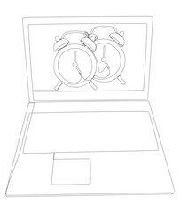 Poster - One continuous line of Laptop with Alarm Clock. Thin Line Illustration vector concept. Contour Drawing Creative ideas.